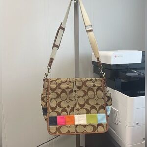 COACH Brown Large C Messenger Lap Top Bag - with Patch work Design